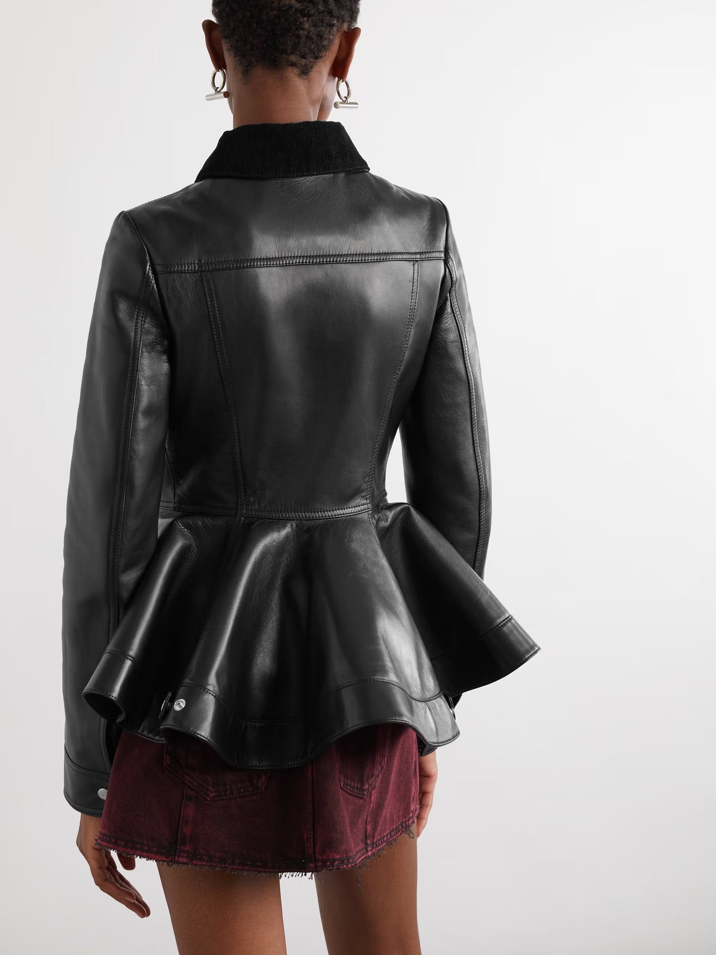 Women’s McQueen Trimmed Leather Peplum Jacket – Designer Inspired, Genuine Leather