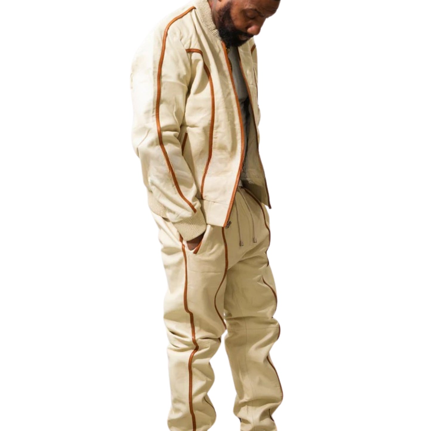Beige Leather Tracksuit – Sleek, Stylish & Modern
