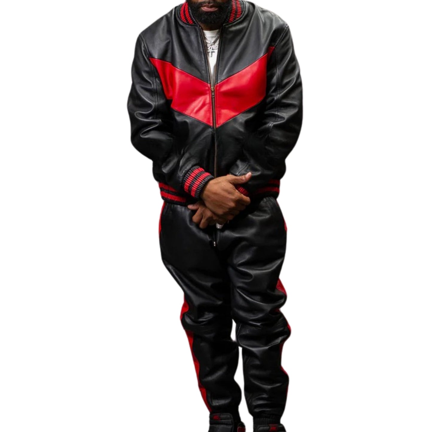 Black and Red Leather Tracksuit β Bold, Sleek & Street-Ready