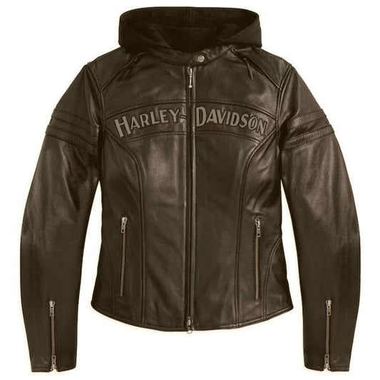 Harley Davidson Women’s Black Miss Enthusiast Triple Vent Cowhide Leather Jacket – Motorcycle Riding Gear