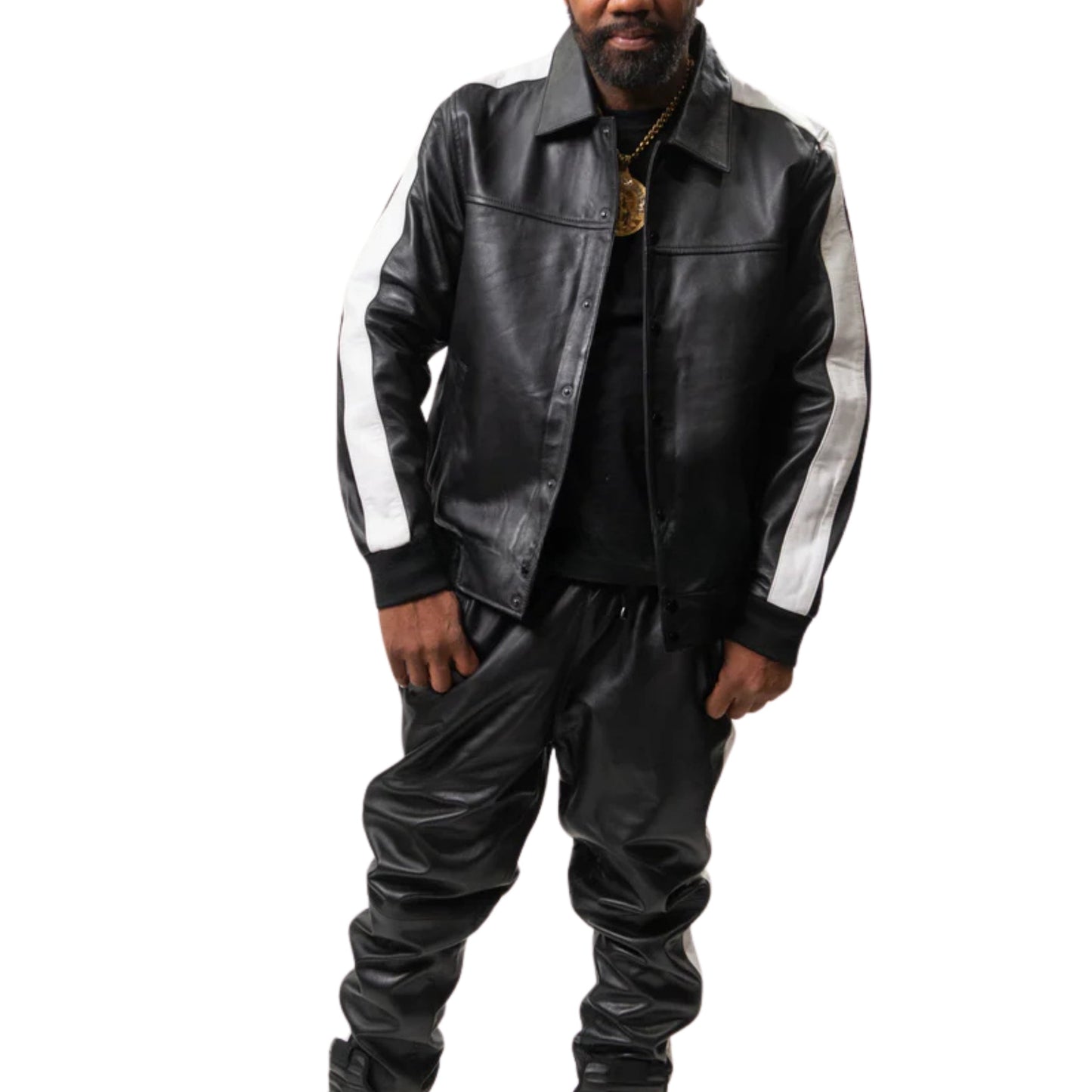 Black & White Leather Tracksuit – Sleek, Bold & Sporty