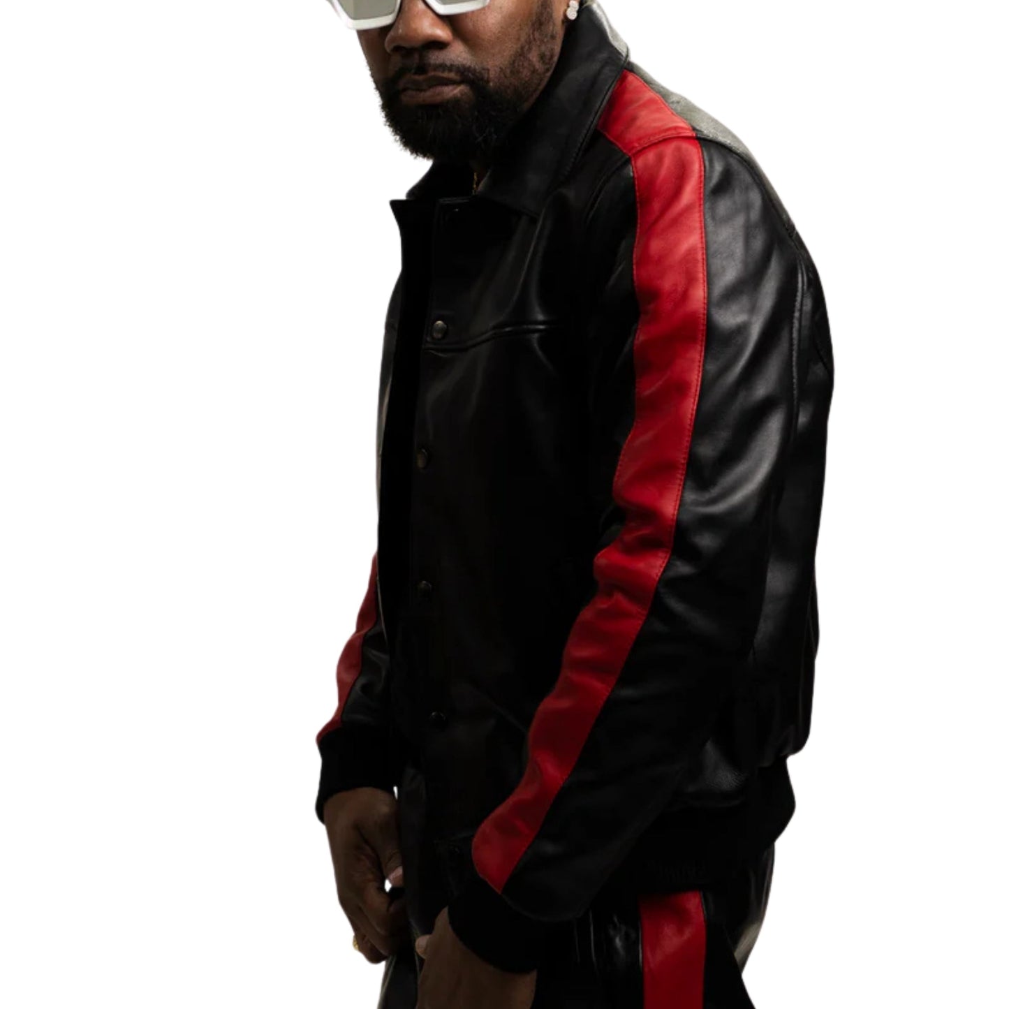 Black & Red Leather Tracksuit – Bold, Sleek & Sporty