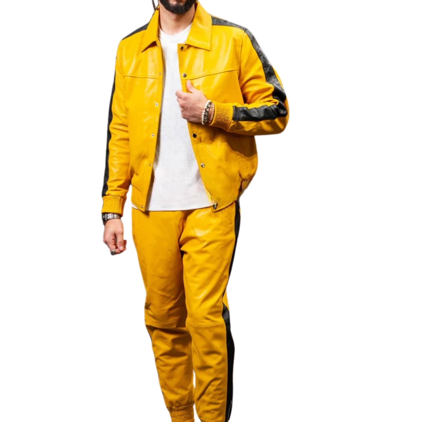 Yellow Leather Tracksuit – Bold, Trendy & Eye-Catching