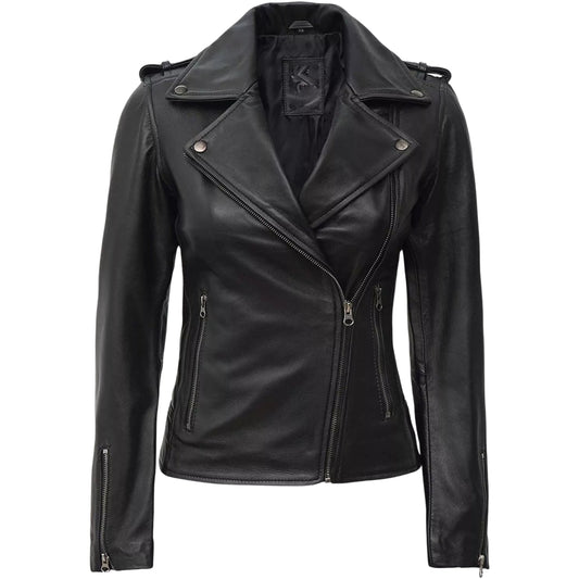 Women's Black Biker Jacket – Premium Genuine Leather Motorcycle Style