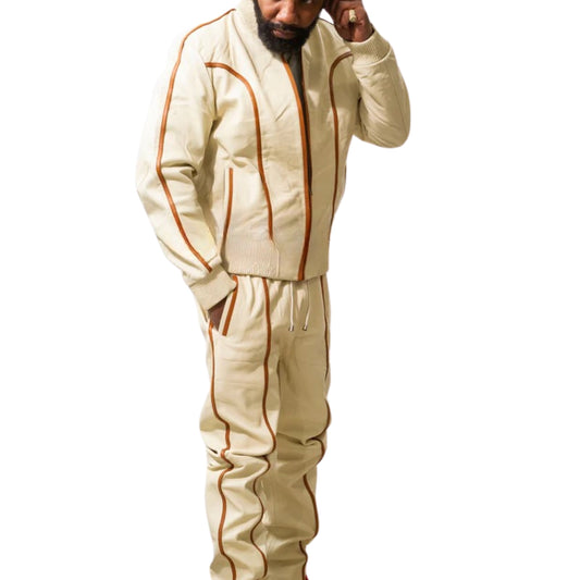 Beige Leather Tracksuit – Sleek, Stylish & Modern