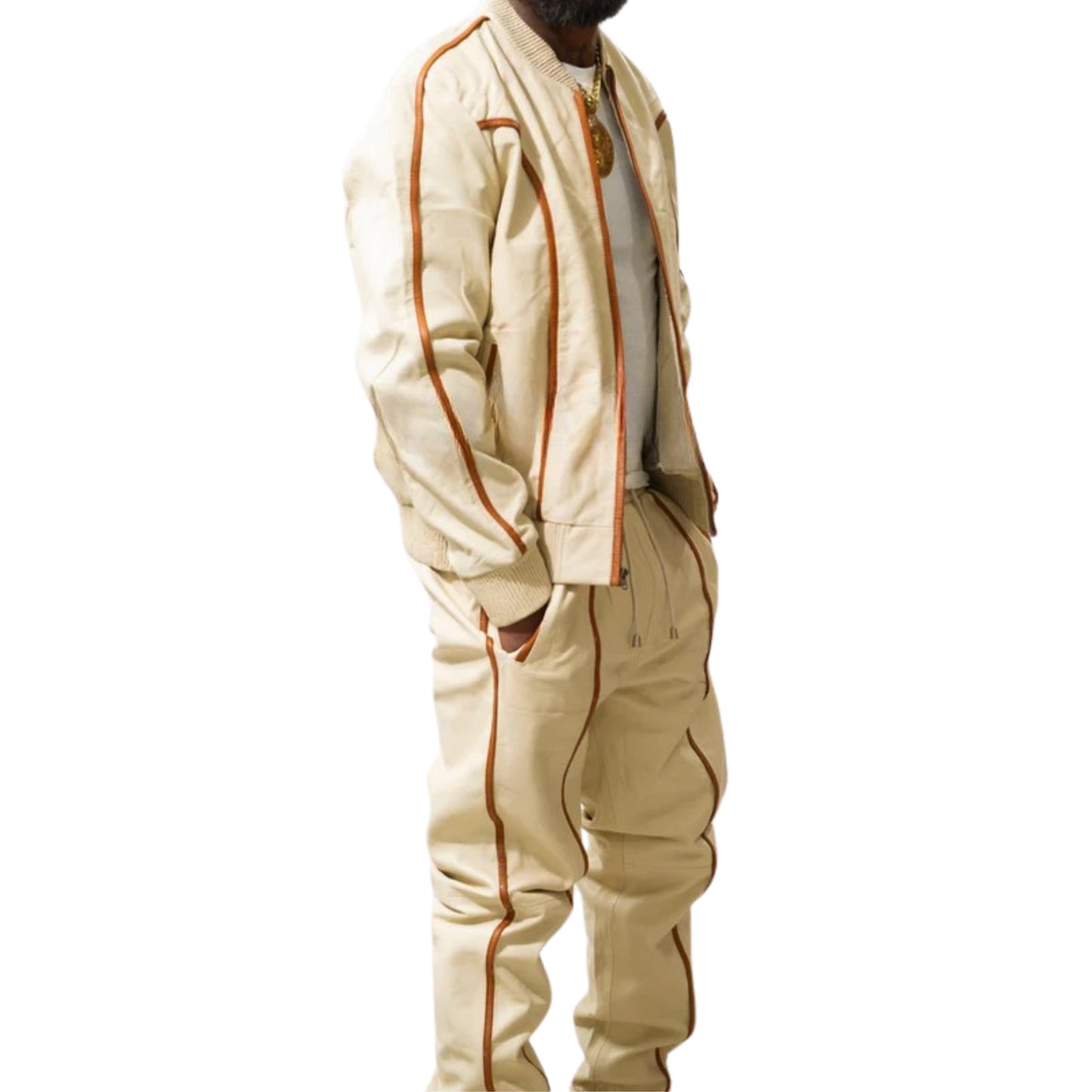 Beige Leather Tracksuit – Sleek, Stylish & Modern