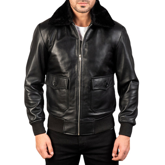 Men’s Black Airforce Style Leather Jacket – Classic & Timeless