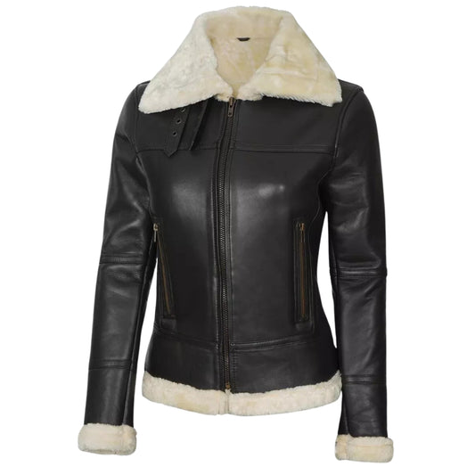 Ladies B3 Shearling Leather Jacket – Classic Aviator Style for Women