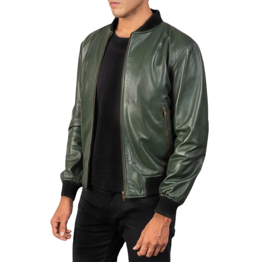 Green Leather Bomber Jacket – Bold, Stylish & Timeless
