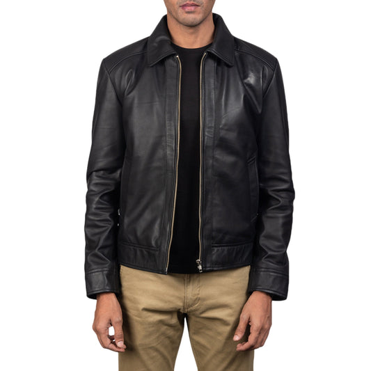 Men’s Stylish Black Classic Leather Jacket – Premium Genuine Leather