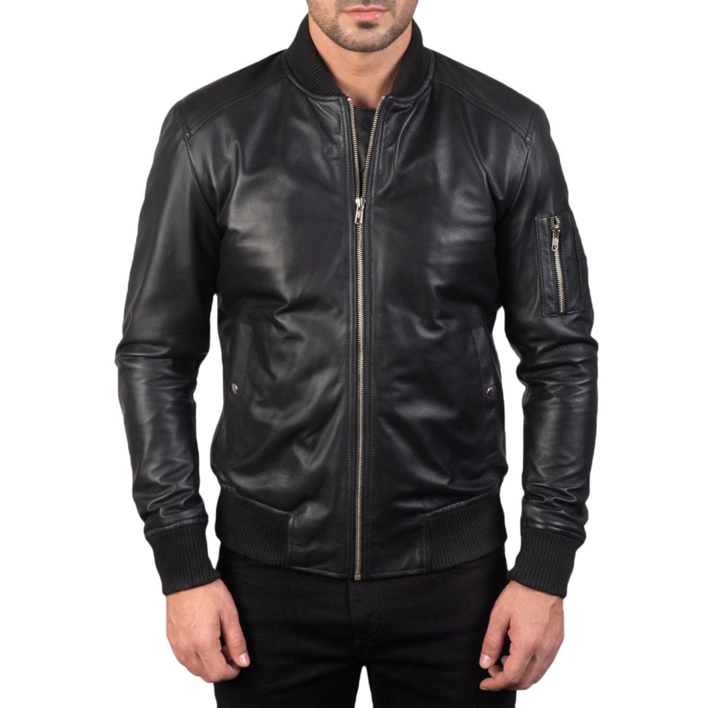 Black Leather Bomber Jacket – Classic & Stylish Genuine Leather for Men