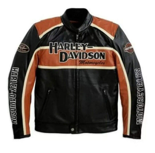 Harley Davidson Men’s Classic Cruiser Leather Jacket – Vintage Black Motorcycle Riding Gear