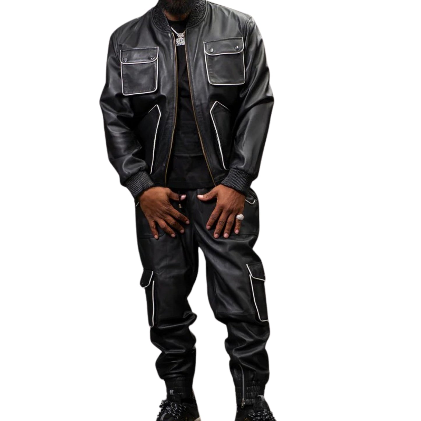 Black Leather Tracksuit – Bold, Sleek & Street-Ready