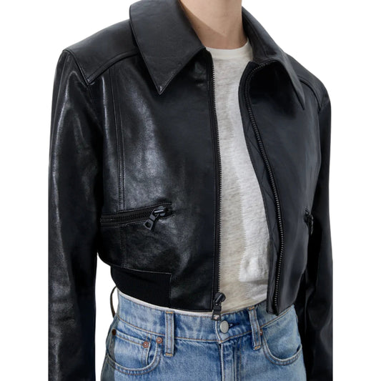 Women's Black Cropped Leather Jacket – Trendy &amp; Edgy Genuine Leather