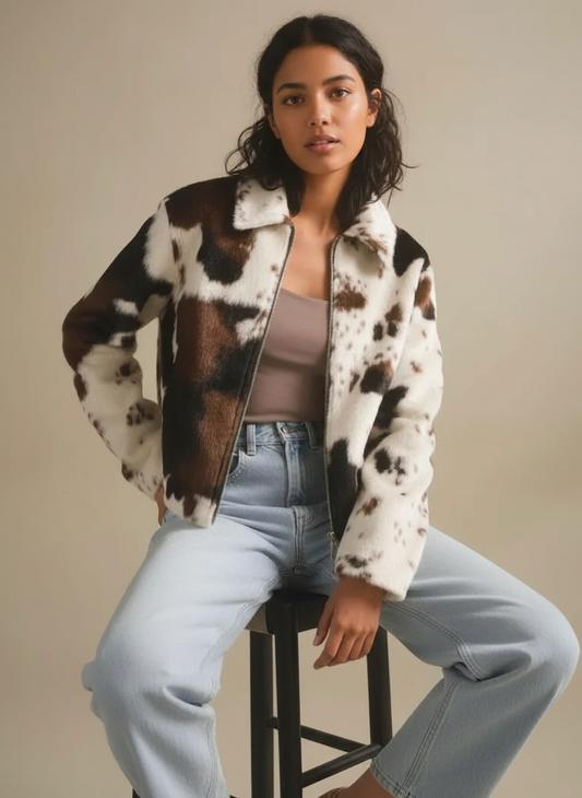 Women’s Brown Real Skin Leather Zipper Jacket – Stylish Casual Outerwear