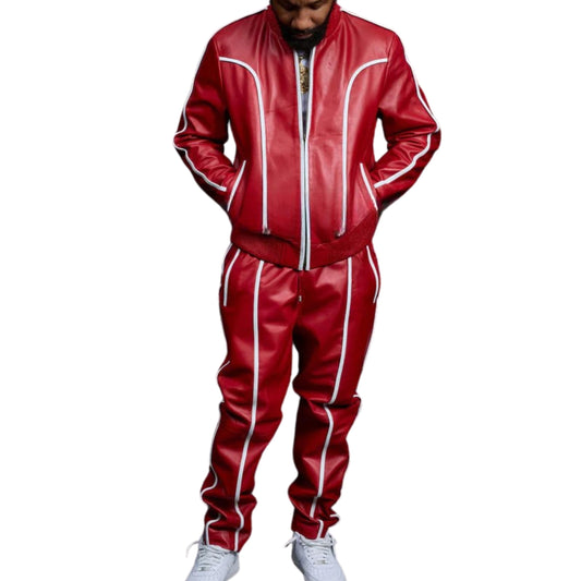 Red Leather Tracksuit – Bold, Stylish & Sporty