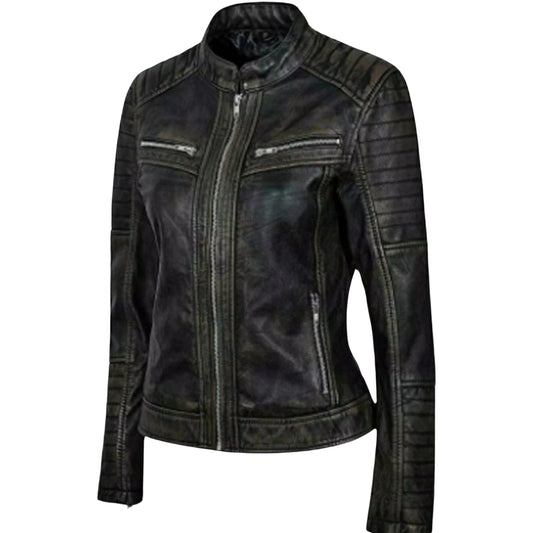 Women's Vintage Black Biker Leather Jacket – Classic Moto Style with Attitude