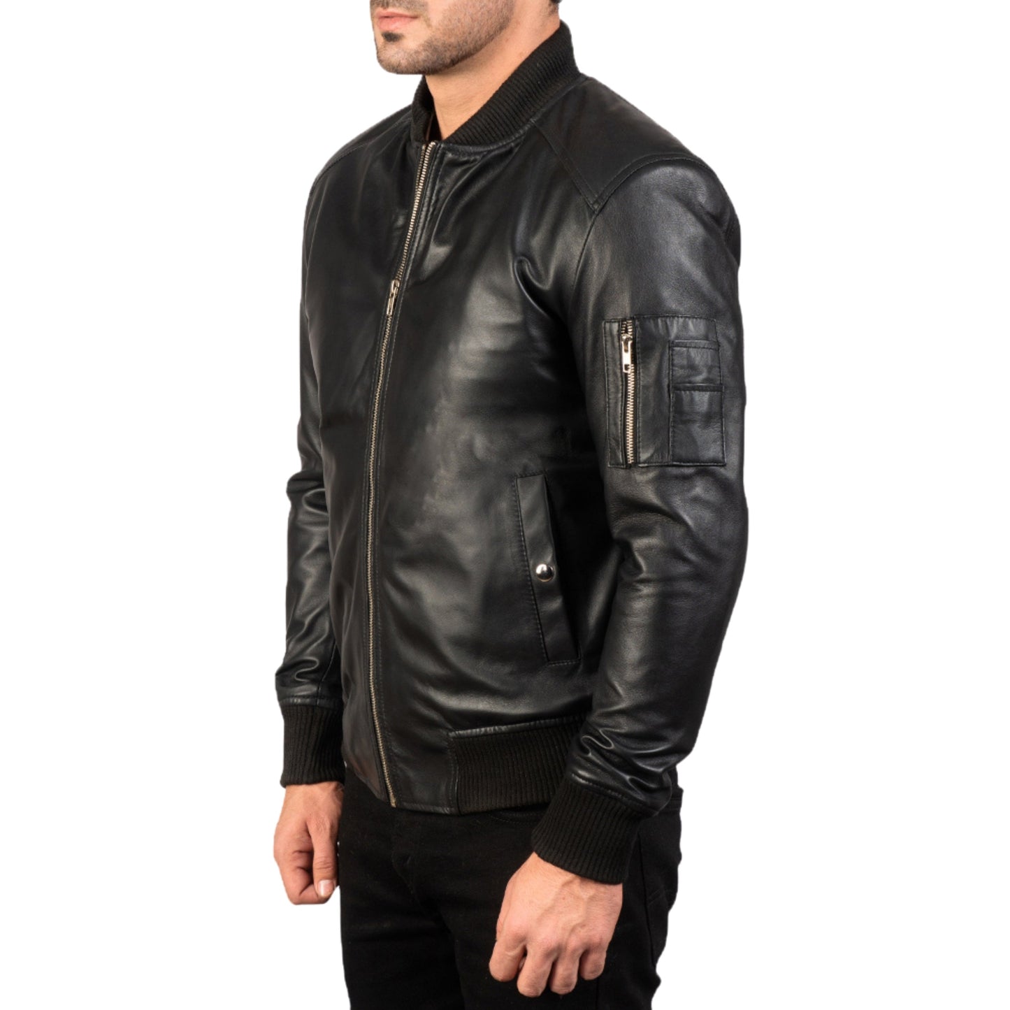 Black Leather Bomber Jacket – Classic & Stylish Genuine Leather for Men