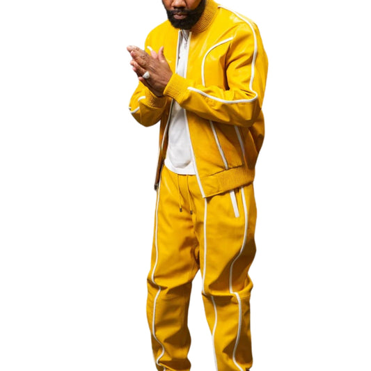 Yellow Leather Tracksuit – Bold, Sleek & Eye-Catching
