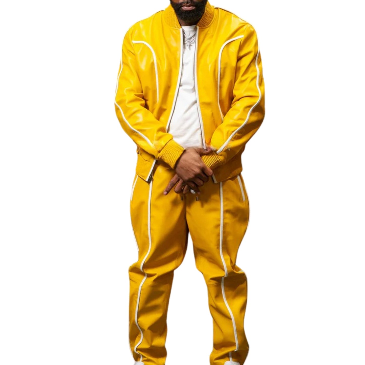 Yellow Leather Tracksuit – Bold, Sleek & Eye-Catching