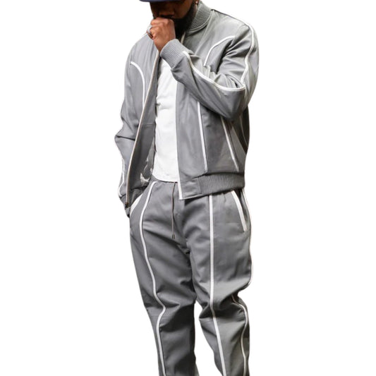 Gray Leather Tracksuit – Sleek, Modern & Street-Ready