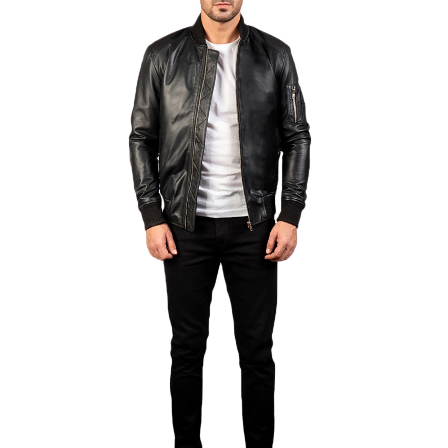 Black Leather Bomber Jacket – Classic & Stylish Genuine Leather for Men