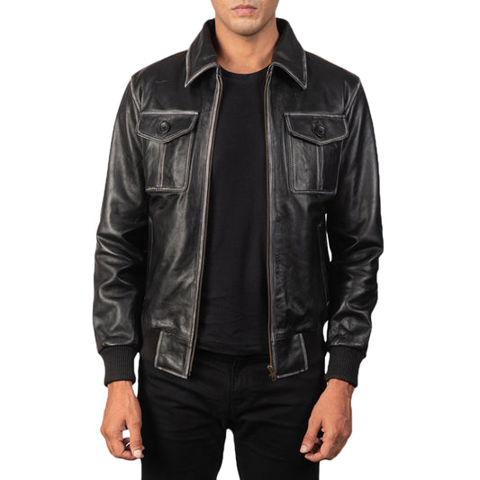 Black Leather Bomber Jacket – Classic, Rugged & Stylish