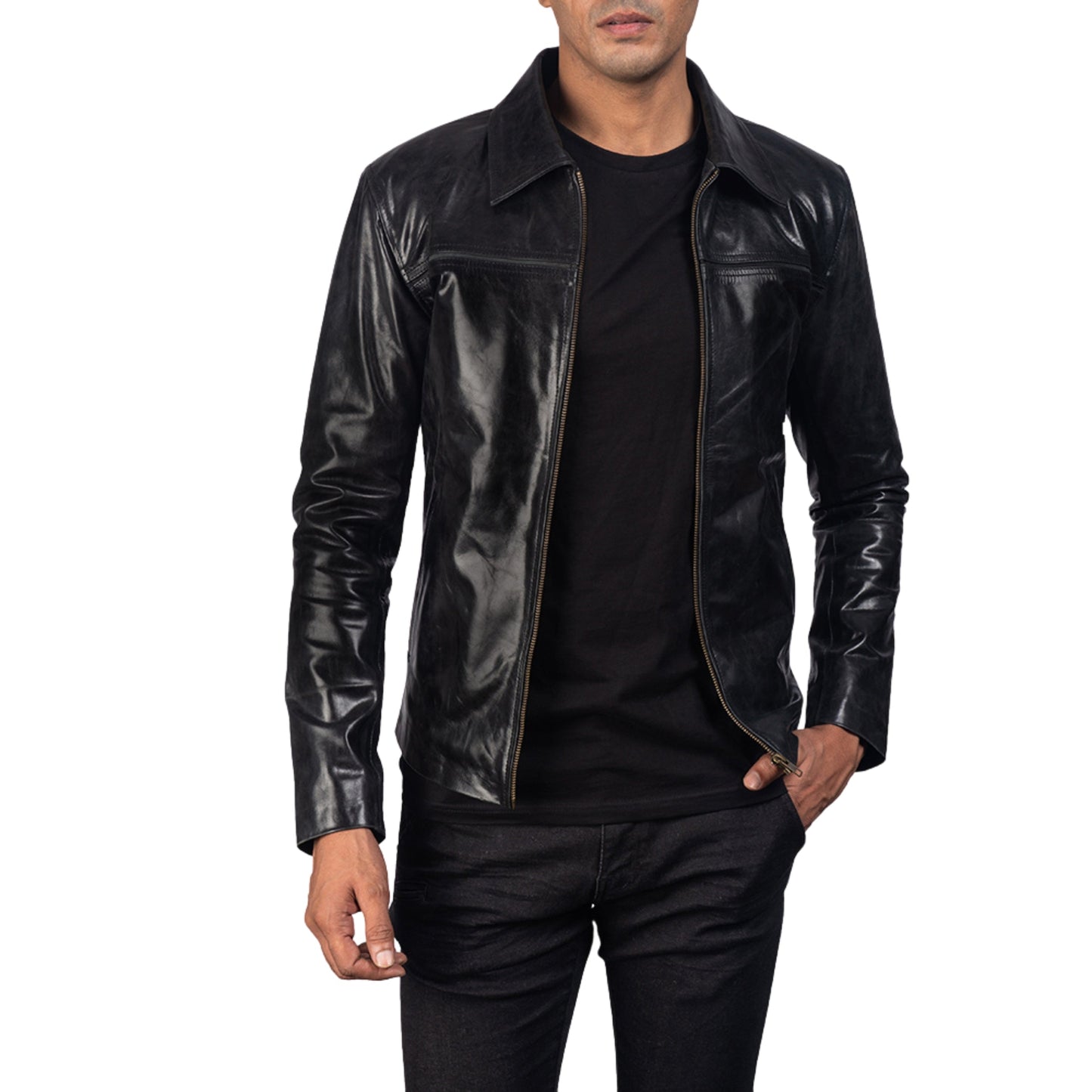 Black Slim-Fit Leather Jacket – Sleek & Stylish Genuine Leather for Men