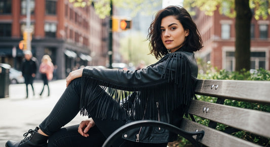 Women’s Black Fringe Moto Leather Jacket – Genuine Biker Style