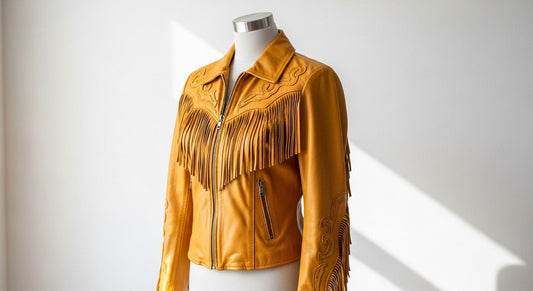 Women’s Yellow Fringe Moto Leather Jacket – Genuine Leather Biker Style