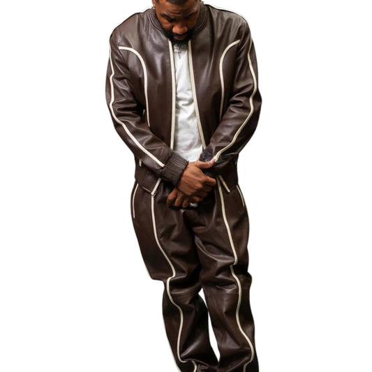 Dark Brown Leather Tracksuit – Sleek, Timeless & Street-Ready