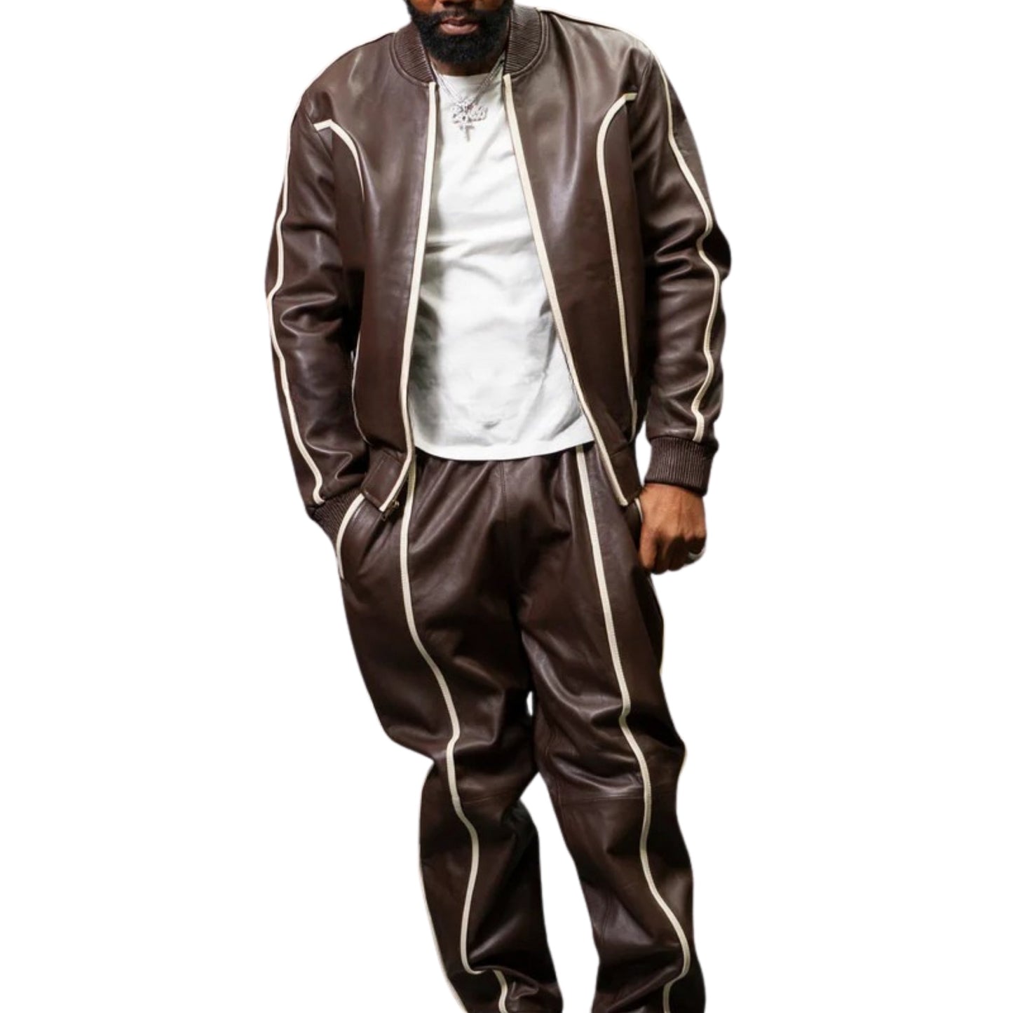 Dark Brown Leather Tracksuit – Sleek, Timeless & Street-Ready