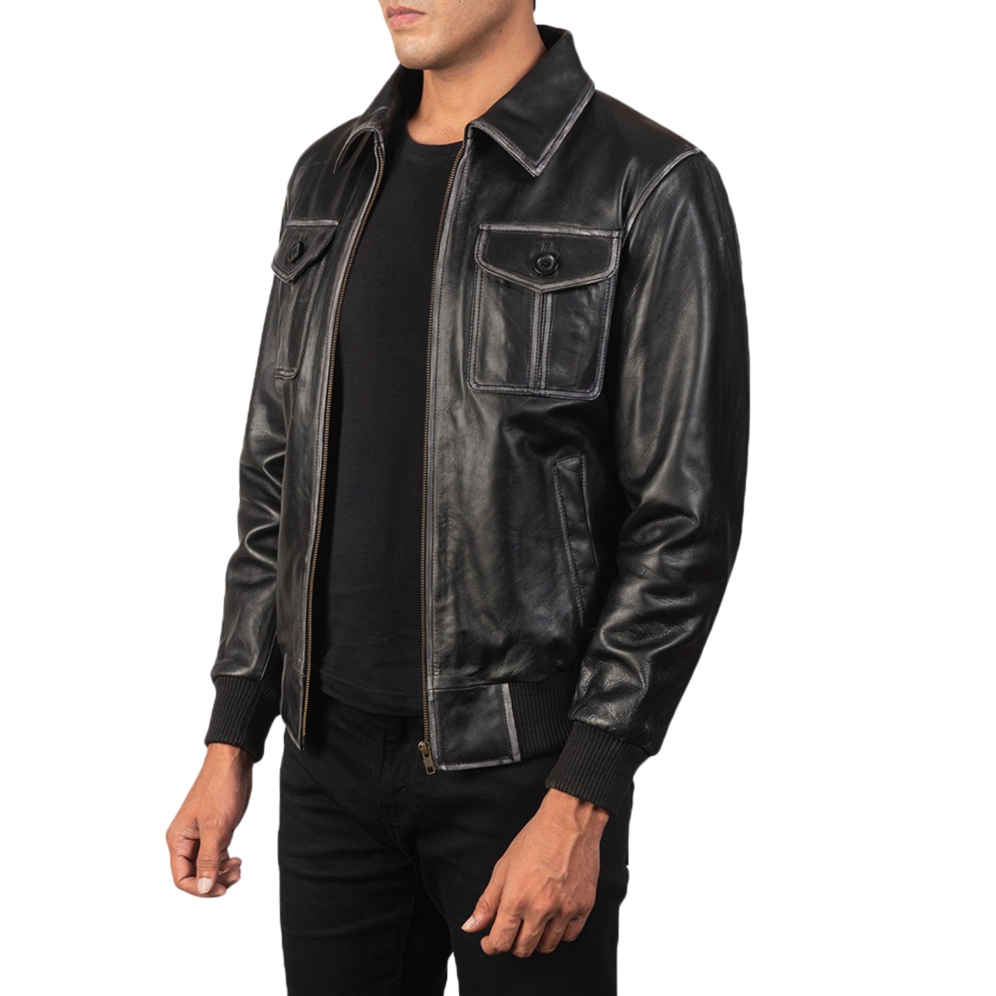 Black Leather Bomber Jacket – Classic, Rugged & Stylish