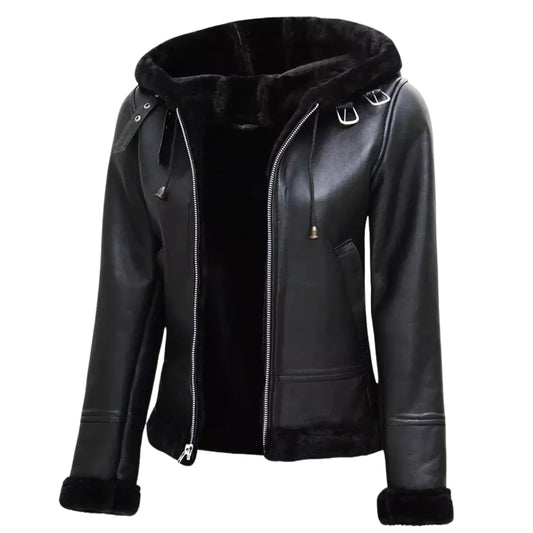 Women's Black Shearling Coat – Luxurious & Warm Genuine Leather Winter Jacket