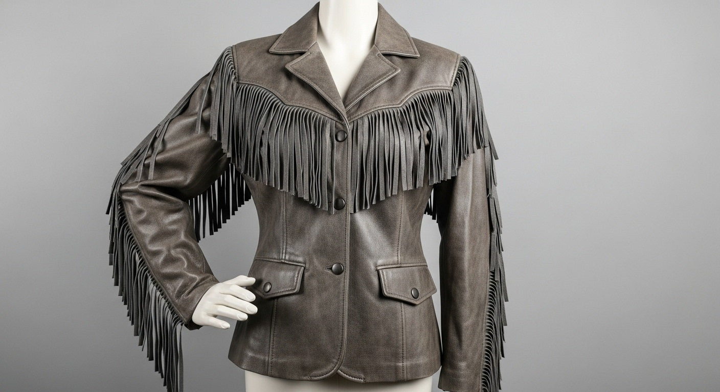 Women’s Gray Fringe Moto Leather Jacket – Genuine Leather Biker Style