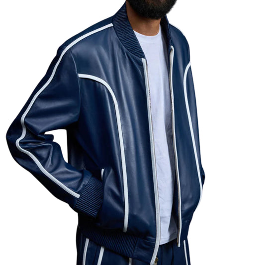 Navy Leather Tracksuit – Sleek, Bold & Stylish