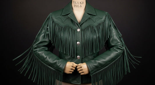Women’s Green Fringe Moto Leather Jacket – Genuine Leather Biker Style