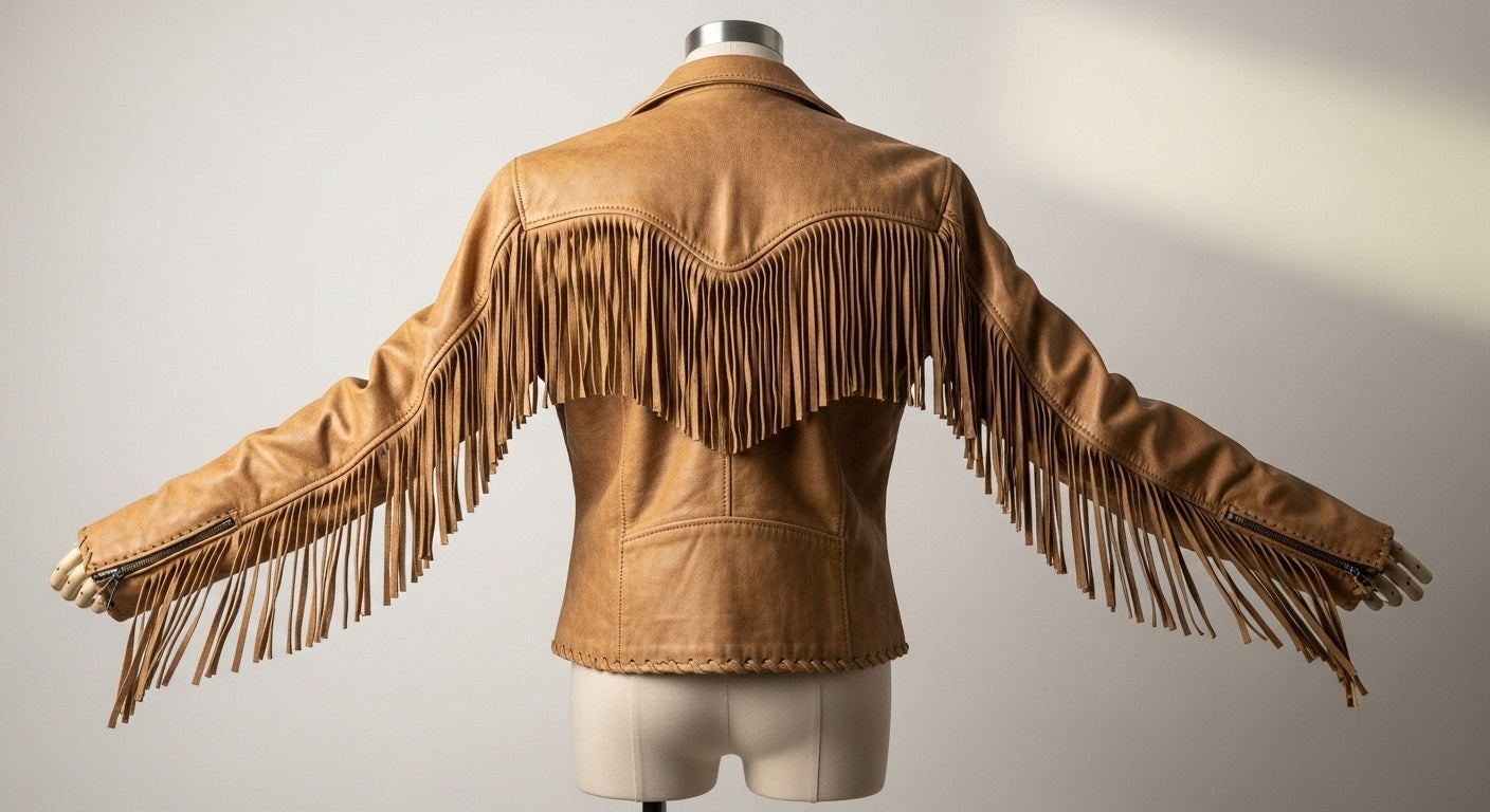 Women’s Tan Fringe Leather Jacket – Genuine Leather Western Moto Style