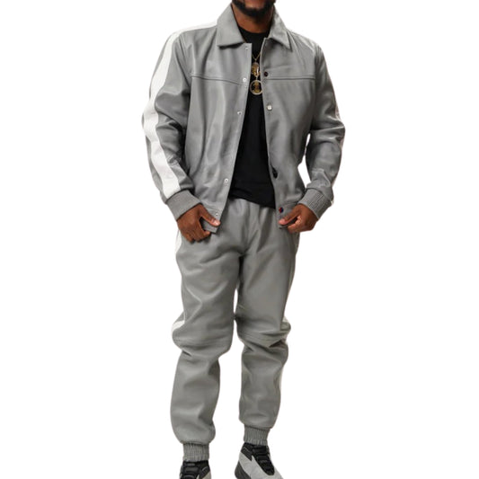 Gray Leather Tracksuit – Sleek, Modern & Urban Streetwear