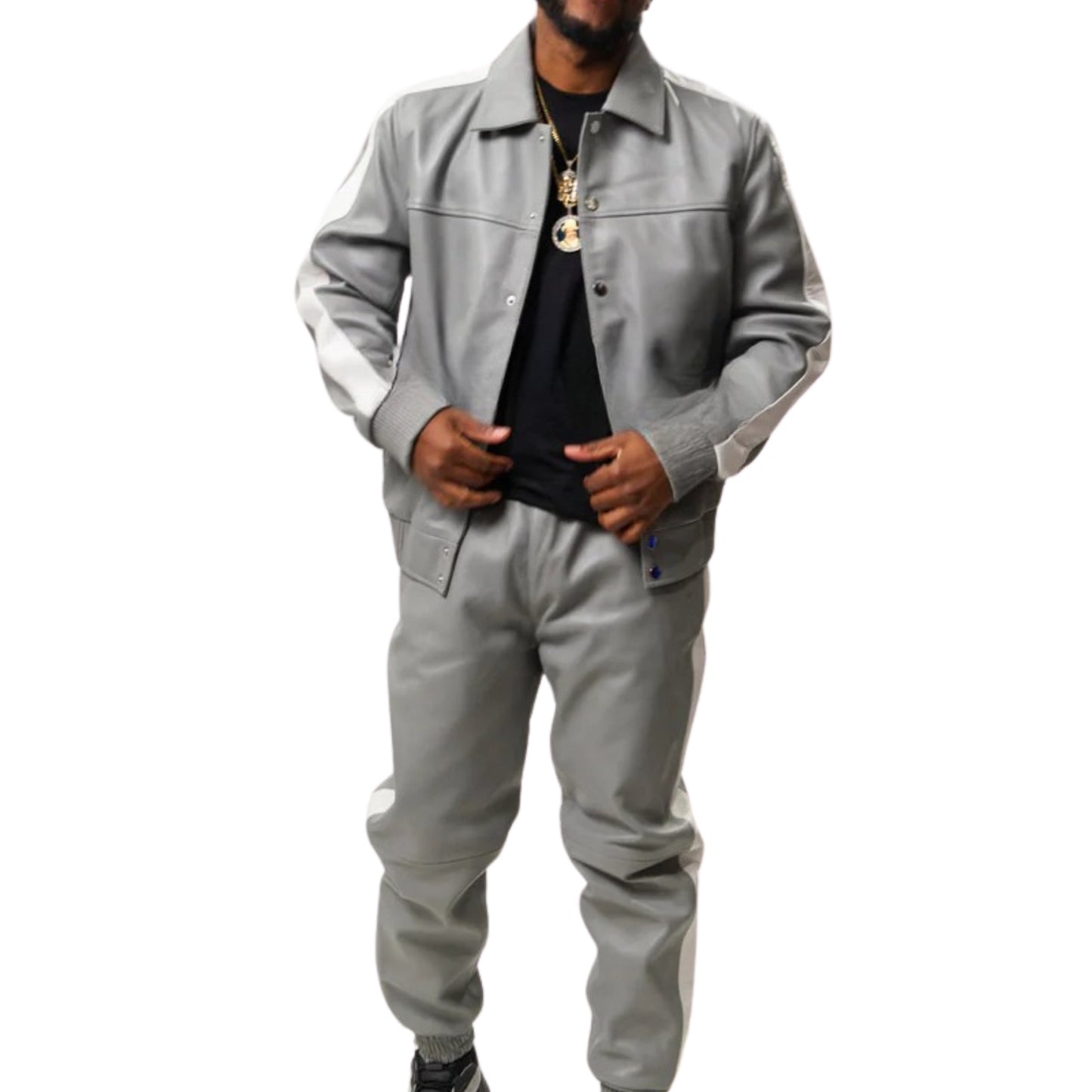 Gray Leather Tracksuit – Sleek, Modern & Urban Streetwear