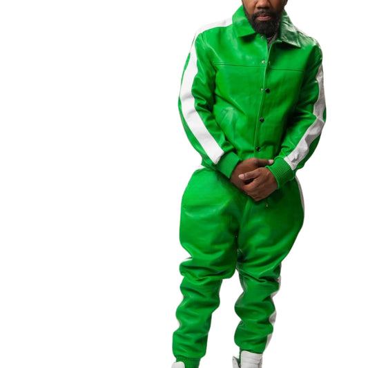 Green Leather Tracksuit – Bold, Sleek & Sporty