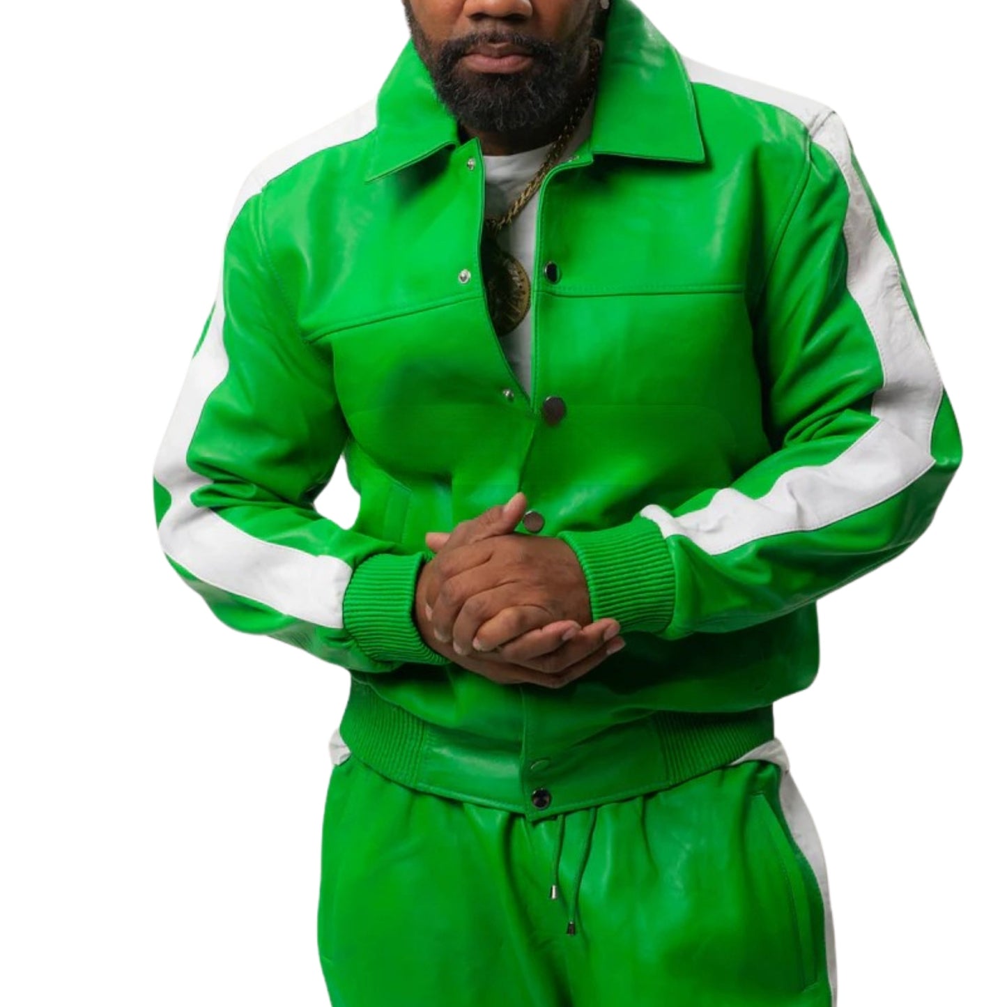 Green Leather Tracksuit – Bold, Sleek & Sporty