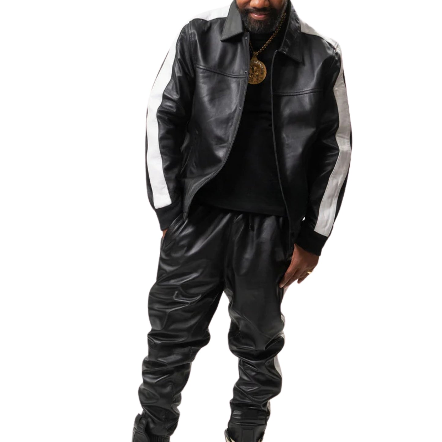 Black & White Leather Tracksuit – Sleek, Bold & Sporty