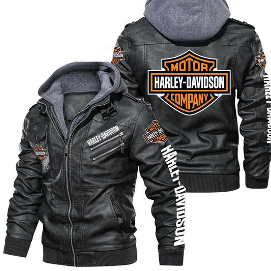 Men’s HD Leather Hooded Jacket – Premium Biker Style