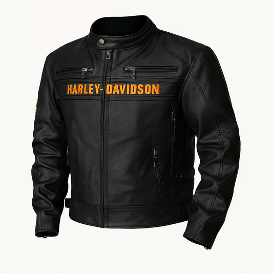 Harley Davidson Men’s Leather Jacket – Classic Black Cowhide Motorcycle Riding Gear