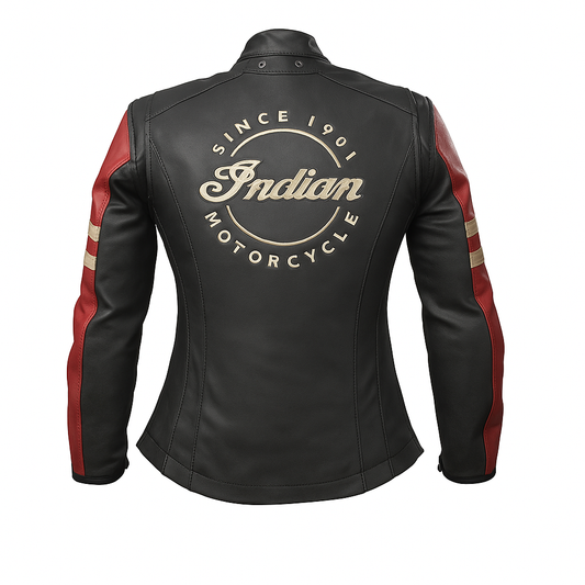 Women’s Indian Harley Leather Jacket – Classic Black Biker Motorcycle Riding Coat