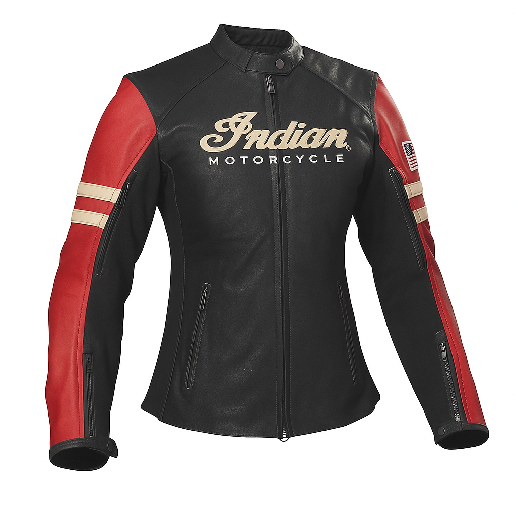 Women’s Indian Harley Leather Jacket – Classic Black Biker Motorcycle Riding Coat