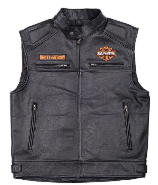 Harley Davidson Men’s Leather Vest – Classic Black Motorcycle Riding Gear
