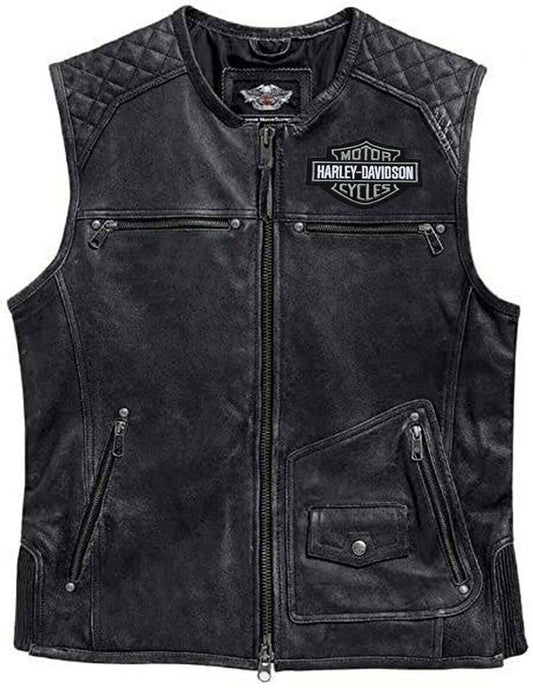 Harley Davidson Men’s Black Biker Leather Vest – Premium Motorcycle Riding Apparel