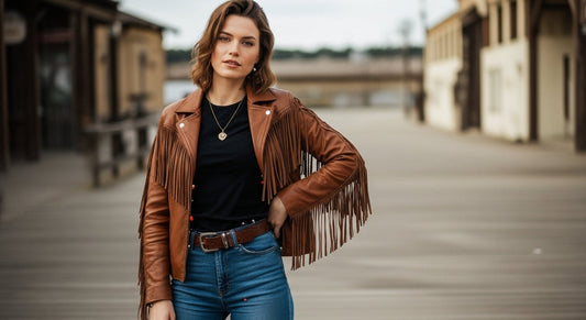 Women’s Brown Fringe Leather Biker Jacket – Genuine Leather Moto Style